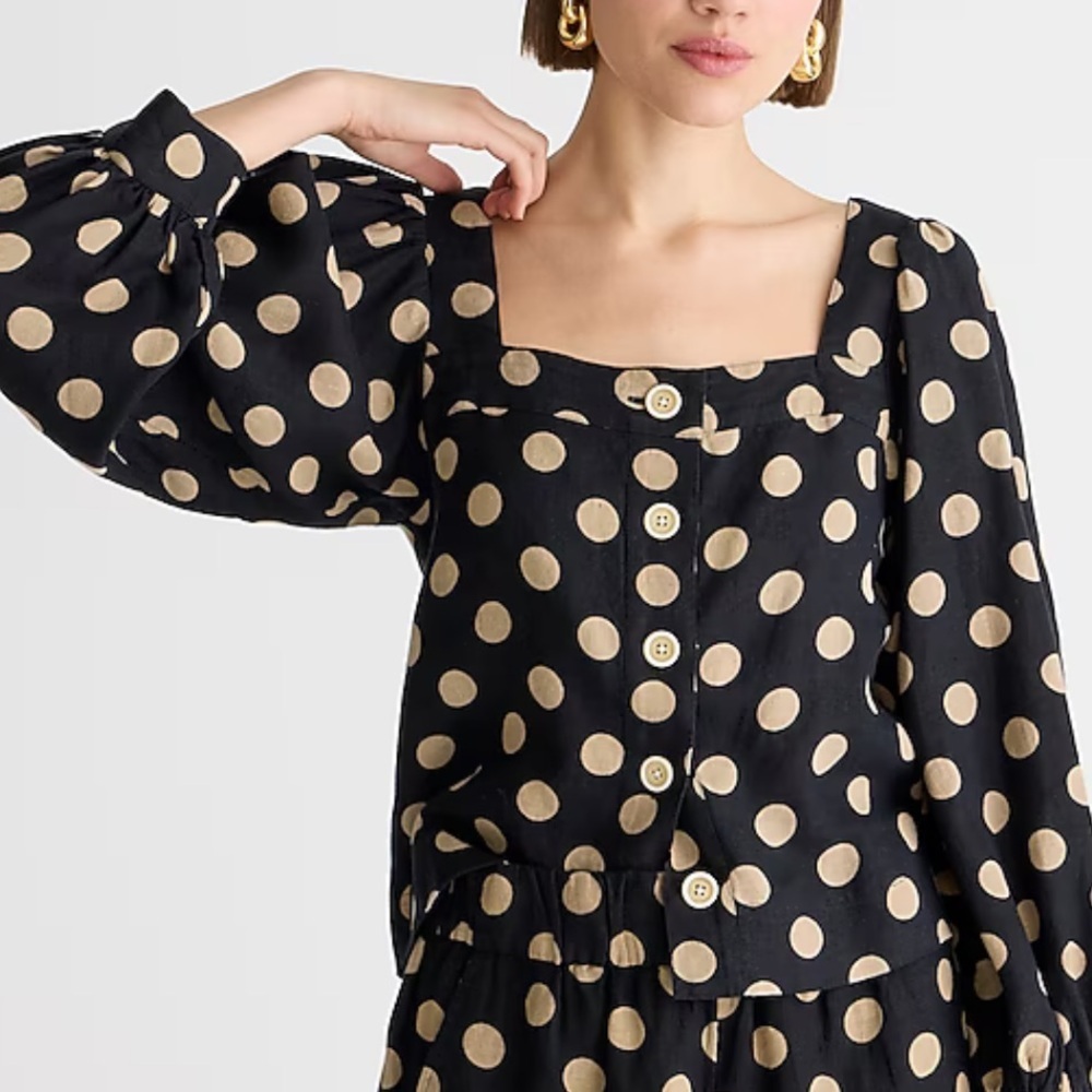J Crew Square large New with tag neck buttondown polkadot linen top